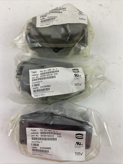 HARTING HAN 16B-HBM-SL-C HOOD CONNECTOR (LOT OF 3)