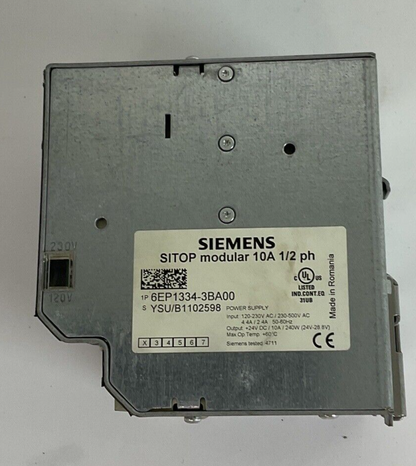 SIEMENS 6EP1334-3BA00 SITOP MODULE 10A 1/2PH POWER SUPPLY 24VDC