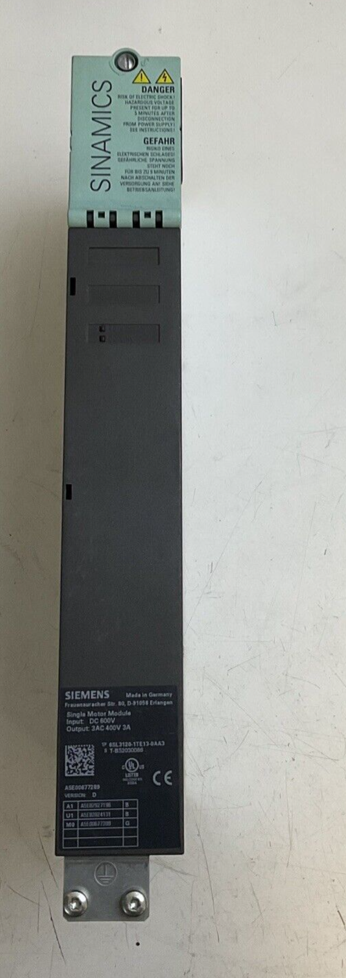 SIEMENS 6SL3120-1TE13-0AA3 SINGLE MOTOR DRIVE 600VDC 3A VER.D