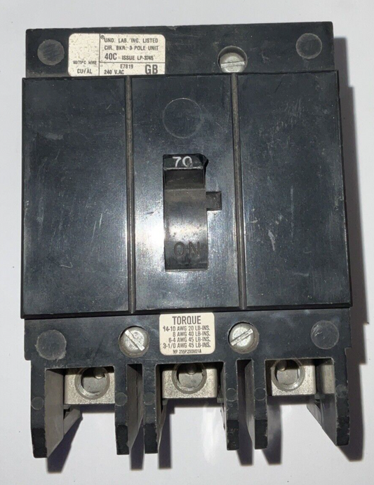 WESTINGHOUSE GB3070 CIRCUIT BREAKER 240VAC 70A 3POLE