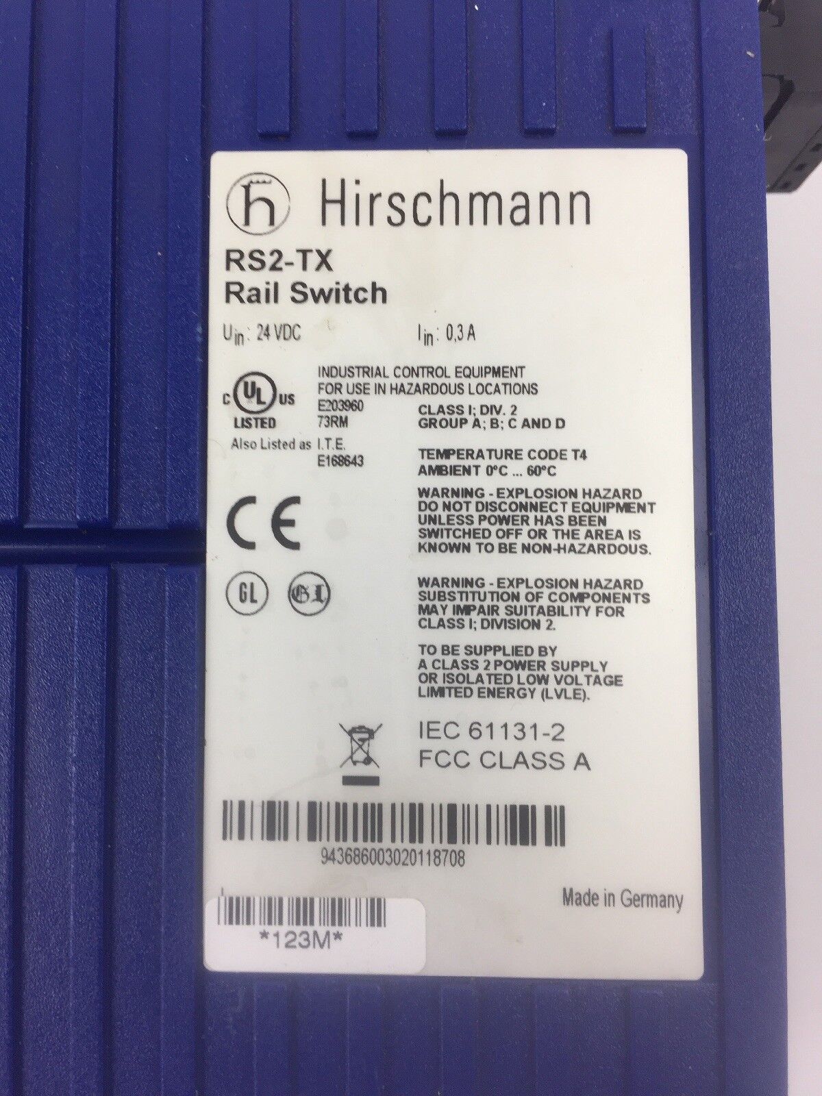 HIRSCHMANN RS2-TX RAIL SWITCH ETHERNET 24VDC 8 PORT