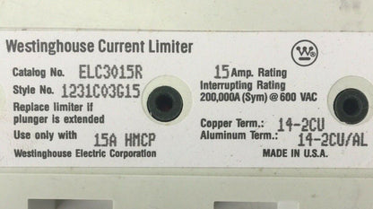 WESTINGHOUSE ELC3015R CURRENT LIMITER 15AMP 600VAC USE ONLY WITH 15A HMCP