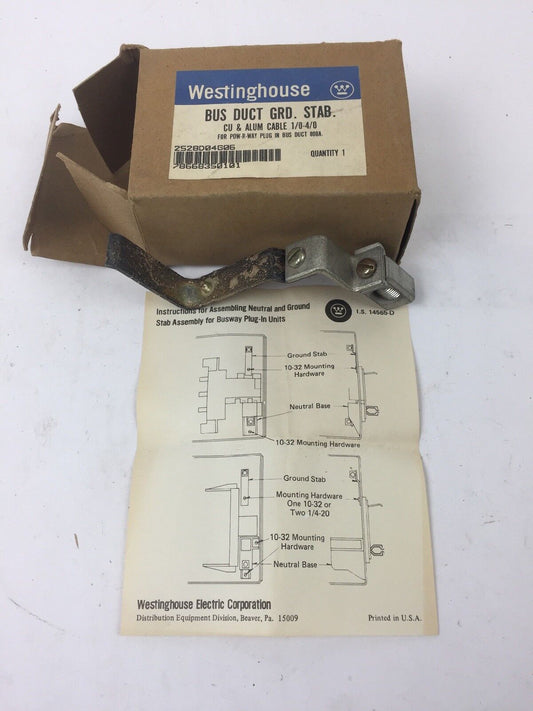 WESTINGHOUSE BUS DUCT GRD STAB CU & ALUM CABLE 1/0-4/0 FOR POW R WAY PLUG IN BUS
