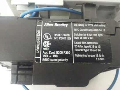 ALLEN BRADLEY 100-C09D*10 SER. A,CONTACTOR,3PH,600V,25A,24VDC COIL ,W/ 193-TAB10