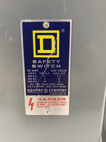 Square D H-261 Series E1 30A 600V Safety Switch