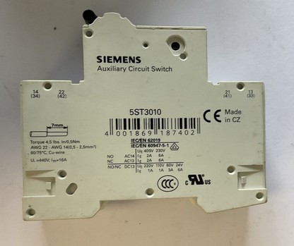 SIEMENS 5SY41 MCB C4 CIRCUIT BREAKER 230/400V W/5ST3010 CIRCUIT SWITCH *LOTOF2*