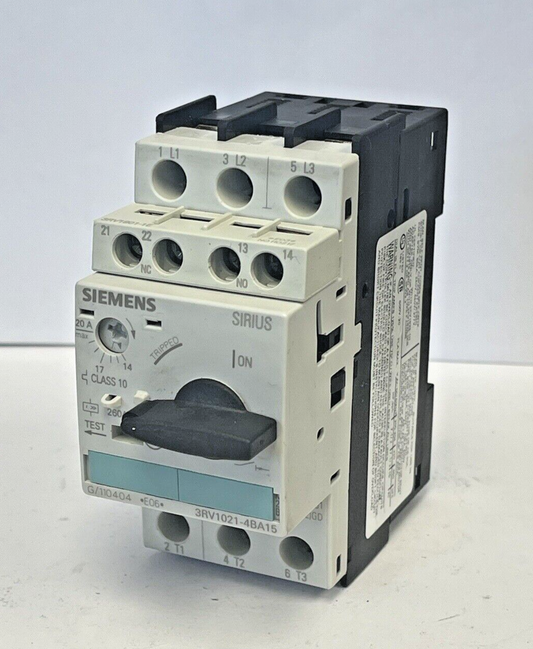 SIEMENS - 3RV1021-4BA15 - 3RV1901-1E-CIRCUIT BREAKER W/ SWITCH TRANSVERSE 14-20A