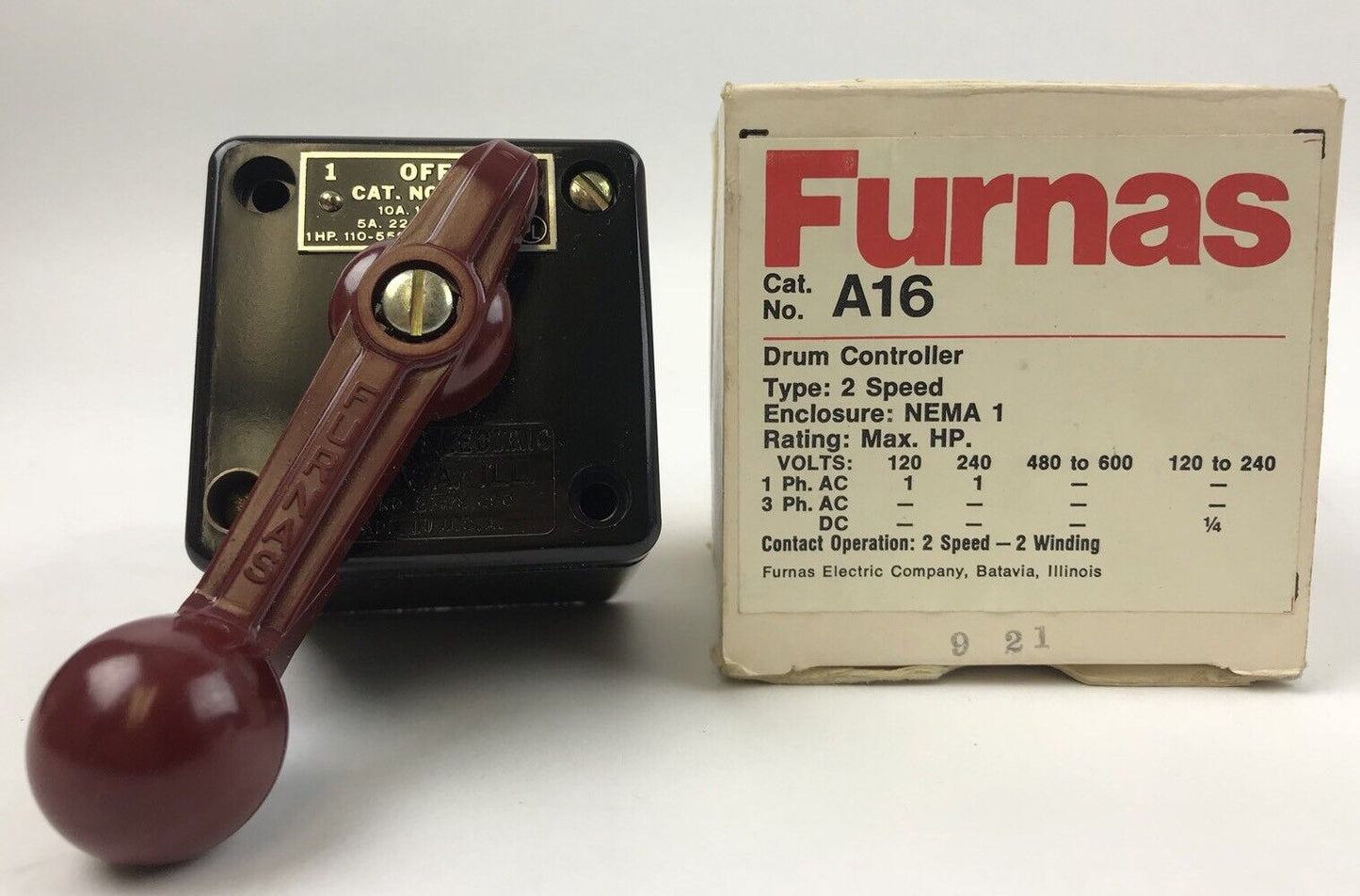 FURNAS A16 DRUM CONTROLLER, 2 SPEED, 10A 110V AC, 5A 220-550V AC, 1HP 110-550V