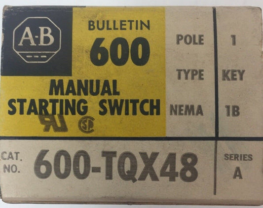 ALLEN BRADLEY 600-TQX48 MANUAL STARTING SWITCH 1 POLE TYPE KEY NEMA 1B SER A