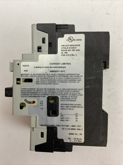 ALLEN BRADLEY 140U-D6D3-C12 MOTOR PROTECTOR SER C 12A 600Y/347VAC