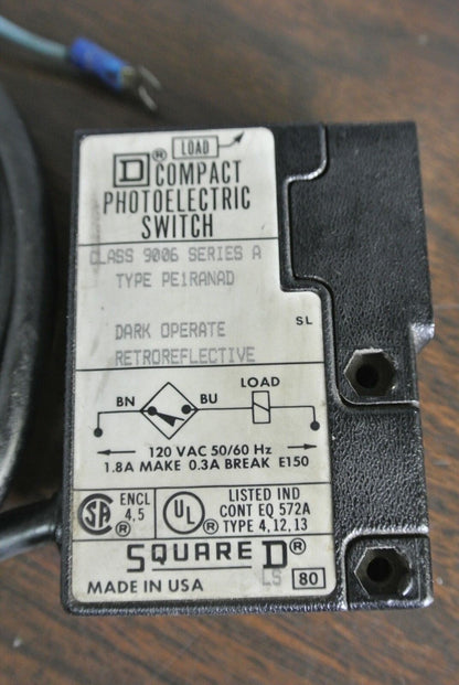 SQUARE D 9006 PE1RANAD COMPACT PHOTOELECTRIC SWITCH DARK OPERATE RETROREFLECTIV
