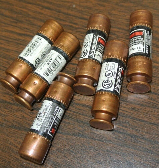 LOT of 6 / BUSSMANN FRN-R-6 FUSE / 250VAC / 6A