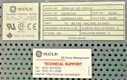 GE 269PLUS-10C-120VAC MOTOR MANAGMENT RELAY *CRACKED/BROKEN PLASTIC*