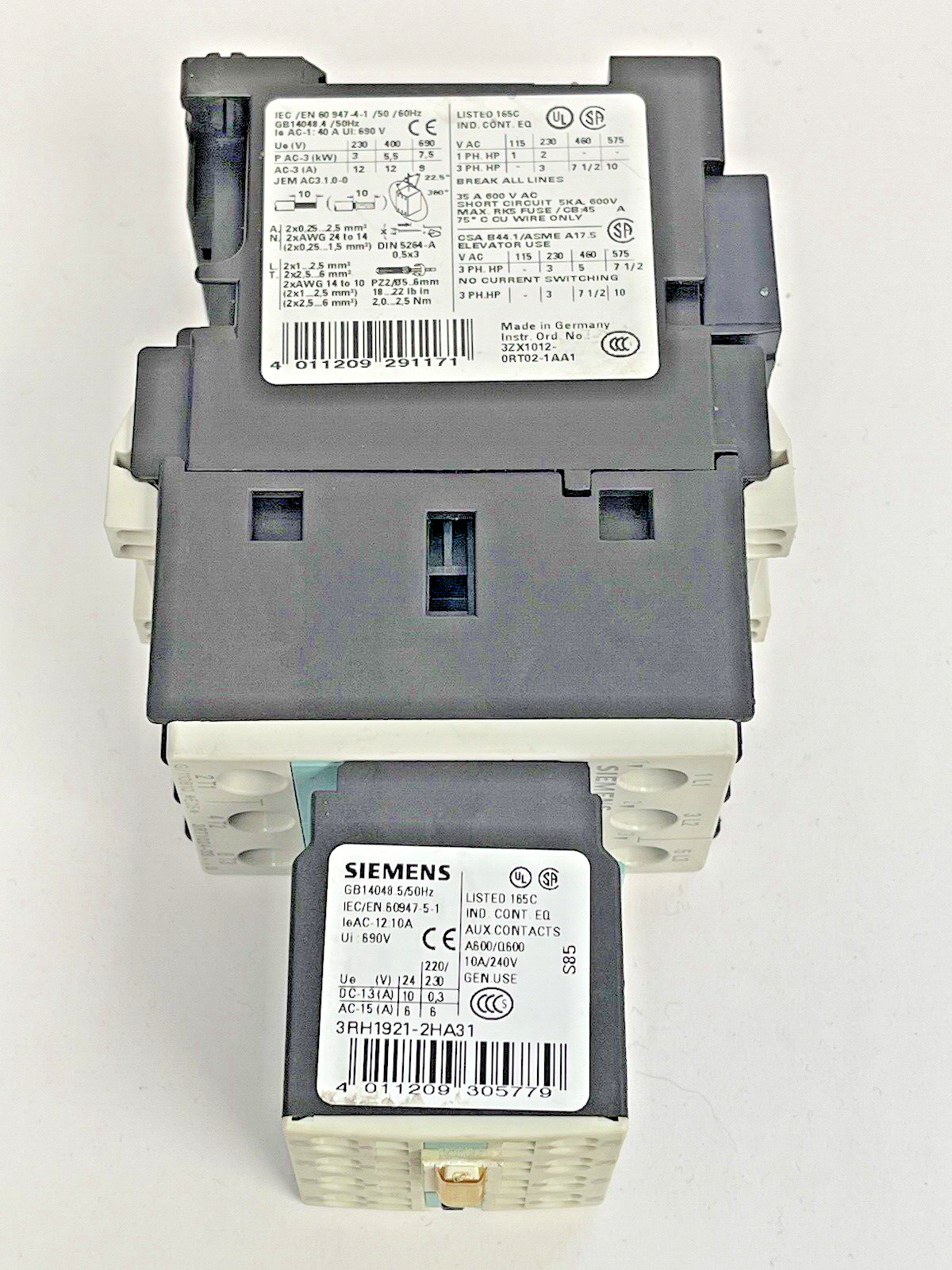 SIEMENS - 3RT1024-3B..0 & 3RH1921-2HA31 & 3RT1926-1BB00 W/ 24VDC COIL