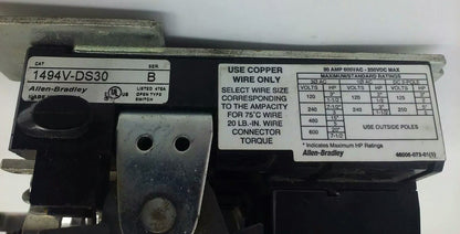 ALLEN BRADLEY 1494V-DS30 SER. B, FUSIBLE SWITCH, 3PH, 3P, 30A, 600V