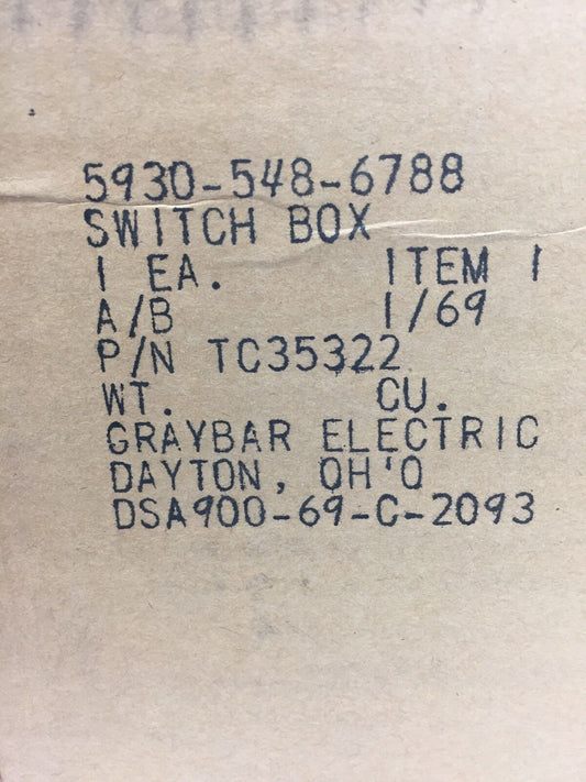 GRAYBAR ELECTRIC TC35322 SWITCH BOX