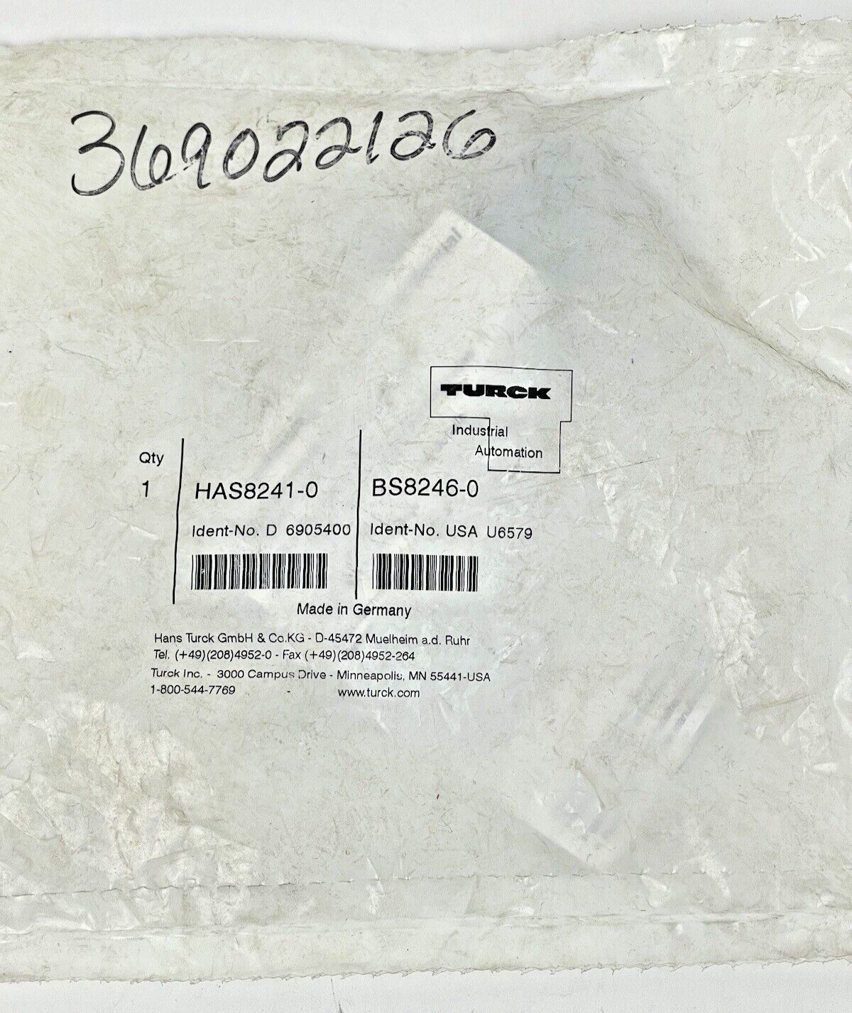 *LOT OF 2* TURCK - HAS8241-0 - EUROFAST CONNECTOR - BS8246-0