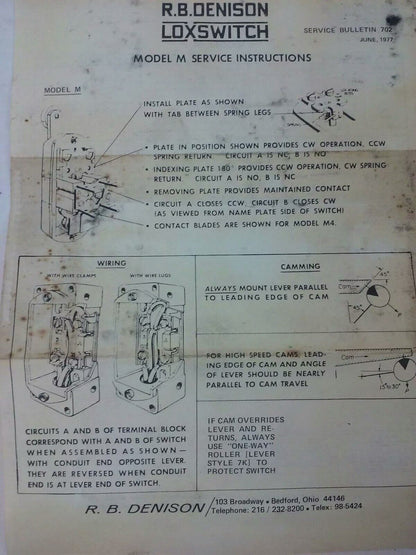 R.B.DENISON M4 SERIES D PRECISON LIMIT SWITCH, NEMA B600, 600V, 30A, MODEL M