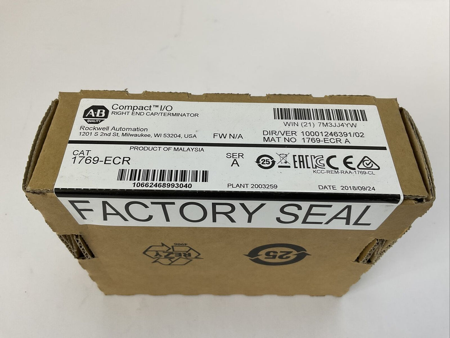 ALLEN BRADLEY 1769-ECR SER A F/W N/A DIR/VER 10001246391/02 RIGHT END CAP / TERM