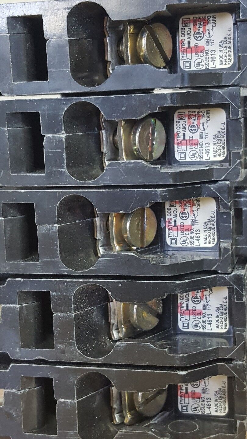 Square D 20A, 120/240V, 10kA, QOB type, single pole circuit breaker  LOT OF 5