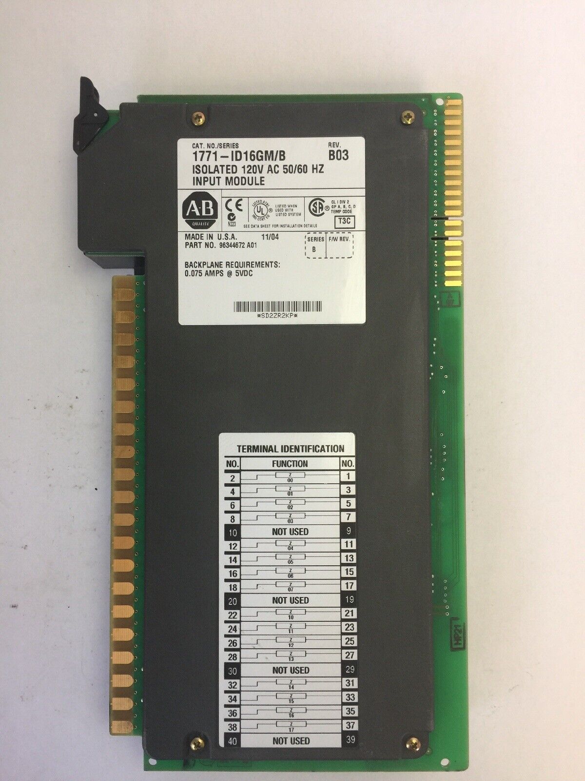ALLEN BRADLEY 1771-ID16GM/B INPUT MODULE REV B03 ISOLATED 120 VAC 50/60 HZ