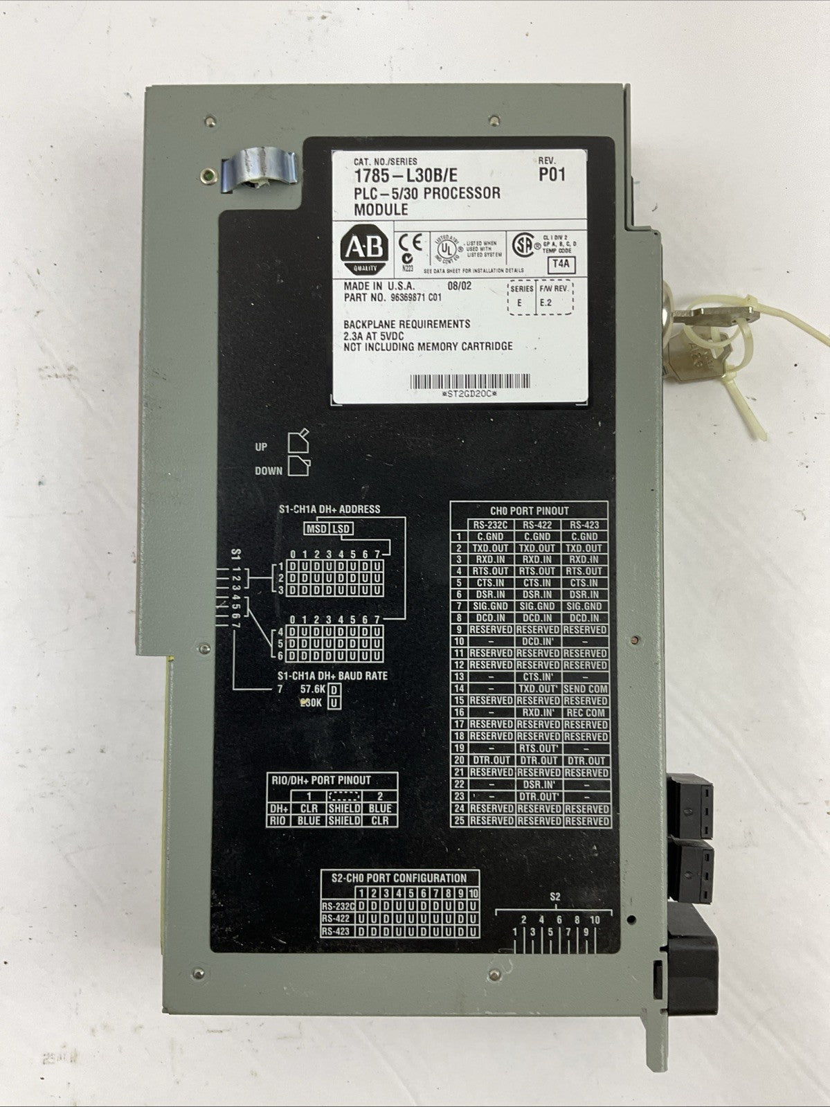 ALLEN BRADLEY 1785-L30B SER E REV P01 F/W REV E.2 PLC 5/30 PROCESSOR MODULE 5VDC