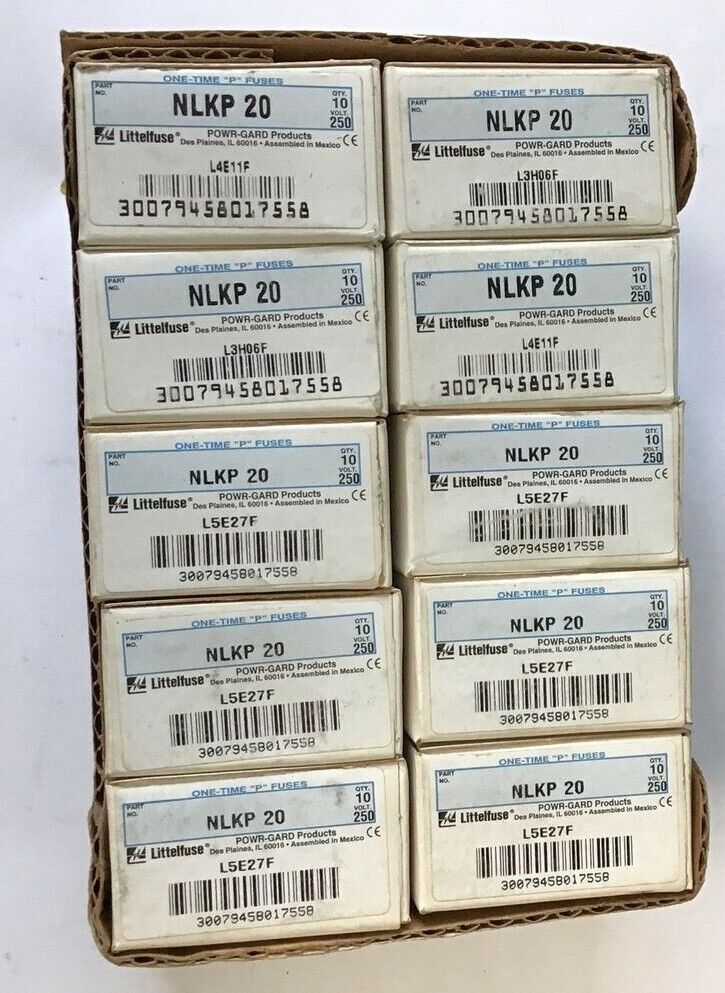 LITTELFUSE NLKP 20 FUSE 250VAC CLASS H ONE TIME 20AMP BOX OF 10***LOTOF10***