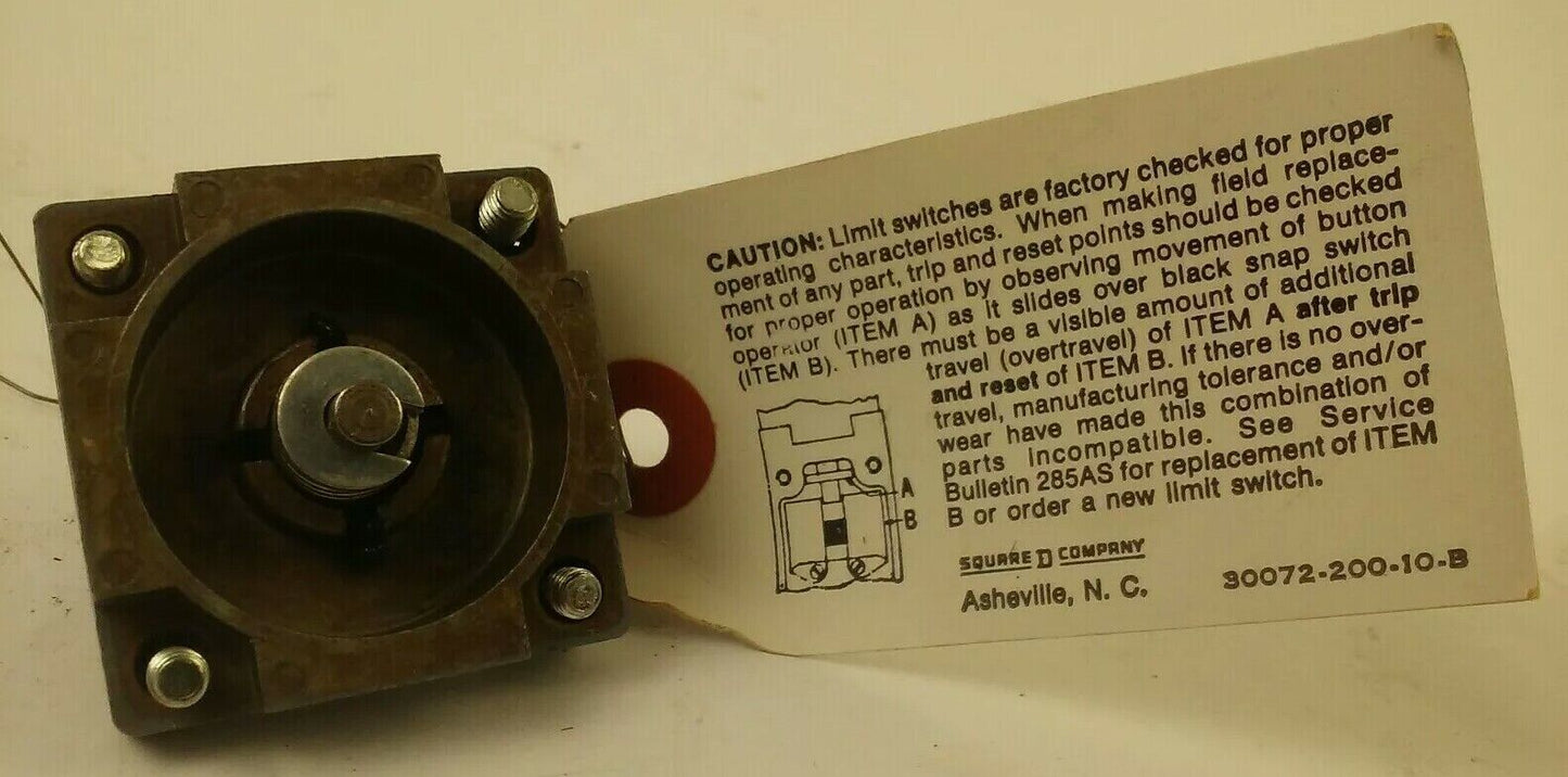 SQUARE D 31032-343-52 TOP ROLLER PLUNGER LIMIT SWITCH HEAD 3103234352