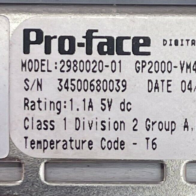 PRO-FACE 3180021-01 TOUCH PANEL 100-240VAC 50/60HZ 2980020-01