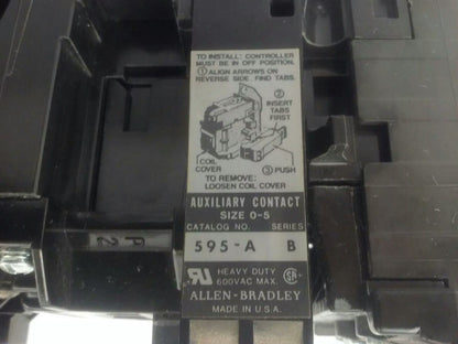 ALLEN BRADLEY 500F-BOD930 SER. C STARTER, SIZE 1, 27A, 600V, 120V COIL, W39,USED