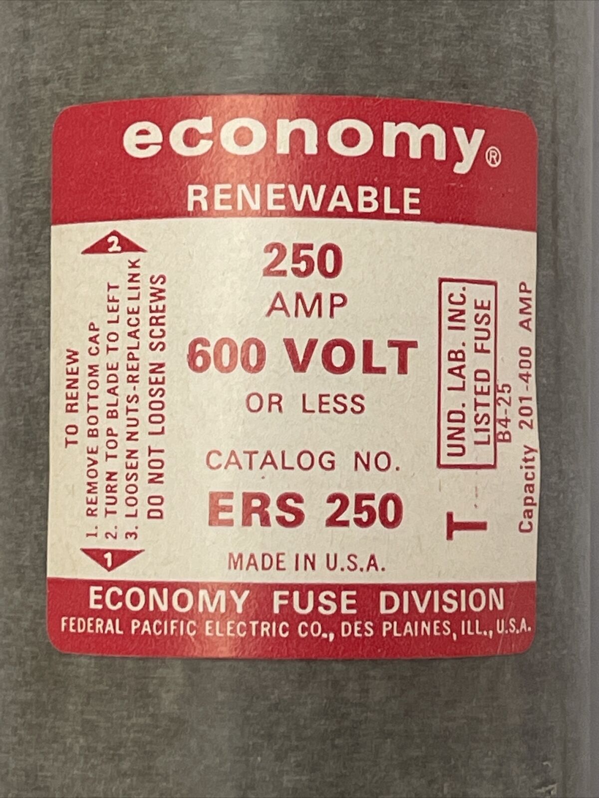 ECONOMY ERS 250 RENEWABLE FUSE 250AMP 600V