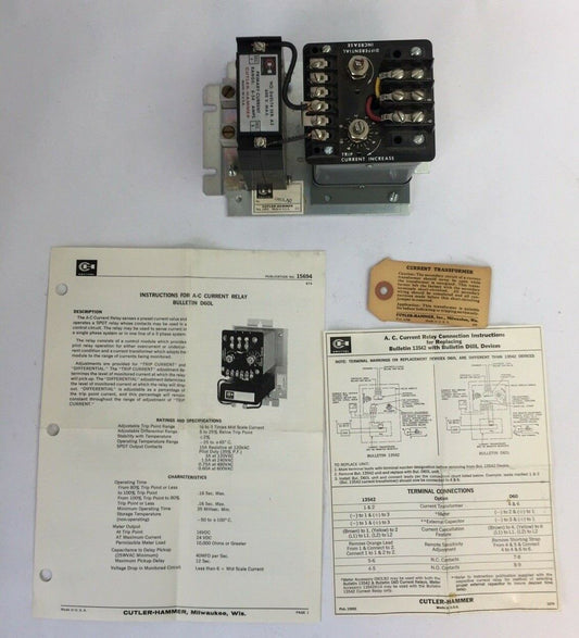 CUTLER HAMMER D60LA0 ADJUSTABLE CURRENT RELAY TRANSFORMER D60LT4 600V 6-54A