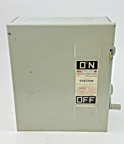 FEDERAL PACIFIC - G3622SN - SAFETY SWITCH - 60 AMP, 2 POLE, 240 VAC, NEMA TYPE 1