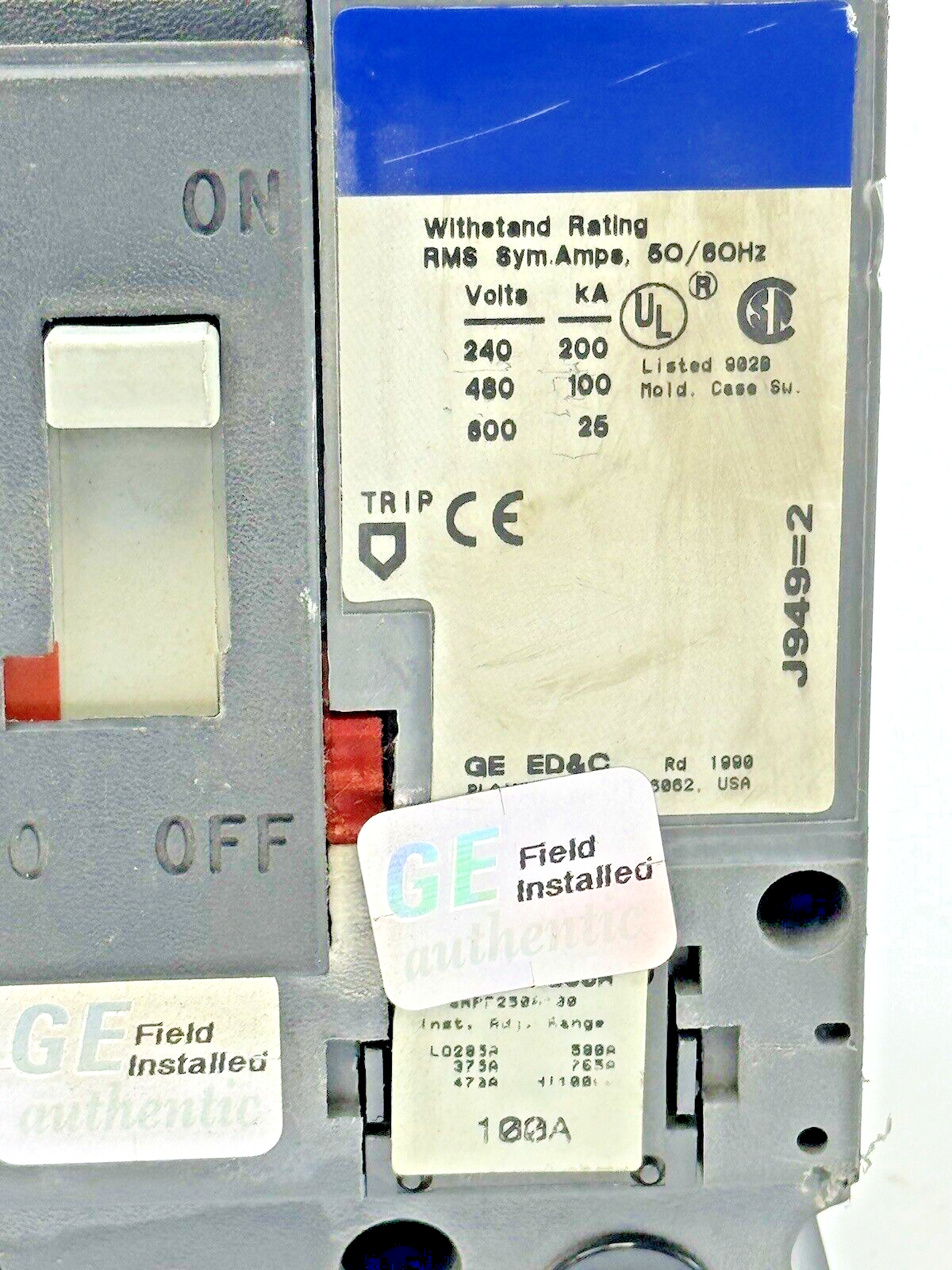 GE - SEDA36AN0100 - SPECTRA CIRCUIT BREAKER - 3 POLE/100A/600VAC W/ 100A TRIP