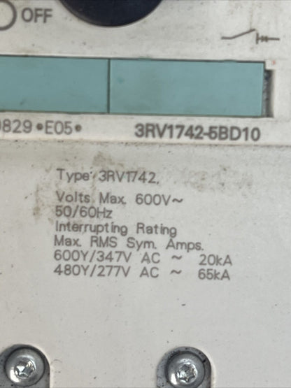 SIEMENS 3RV1742-5BD10 CIRCUIT BREAKER 600VAC 600Y/347VAC 20kA 480Y/277VAC 65kA