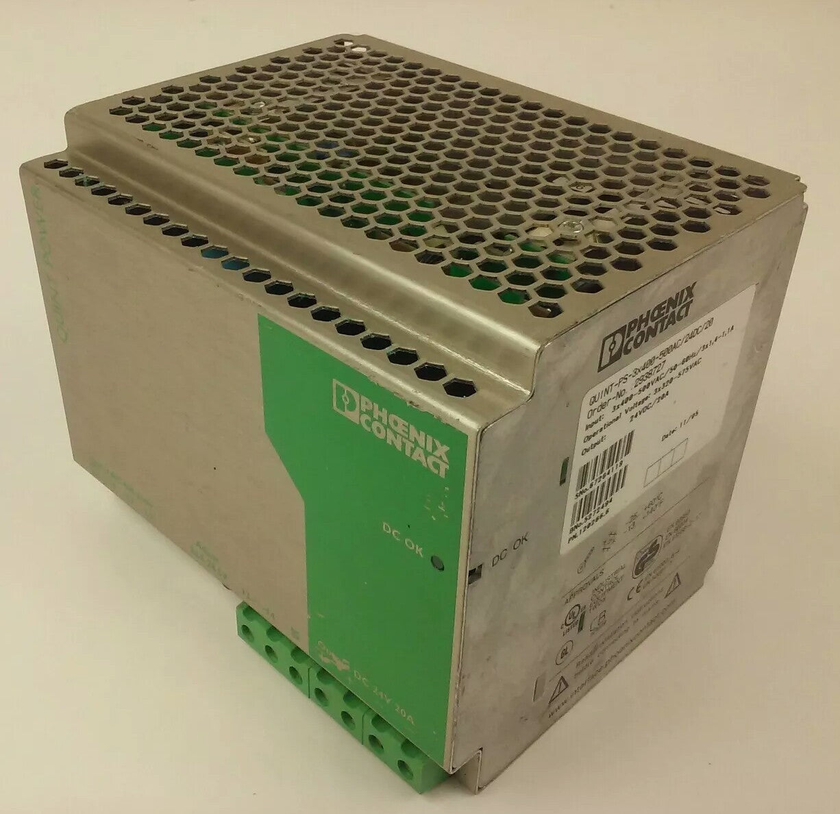 PHOENIX CONTACT POWER SUPPLY,QUINT-PS-3X400-500AC/24VDC/20 2938727