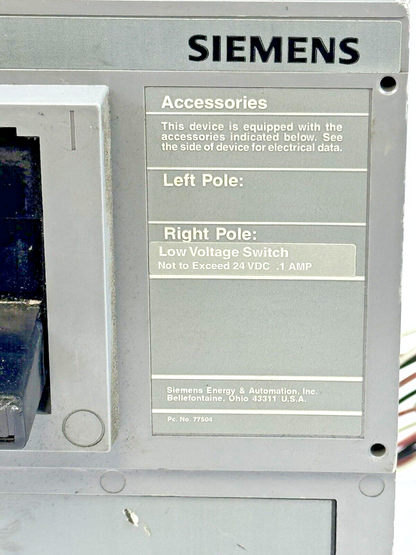 SIEMENS - JXD62S400A - SWITCH W/ A01JLDLV LOW VOLT AUX SWITCH 2 POLE/400A/600VAC
