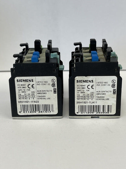 SIEMENS *2 UNITS*- 3RH1921-1FA22 AND 3RH1921-1LA11- AUXILIARY CONTACTS