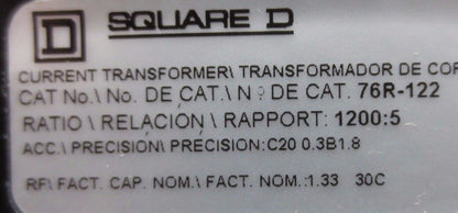 SQUARE D 76R-122 CURRENT TRANSFORMER - RATIO = 1200:5 - 10kV - 600V NEW SURPLUS