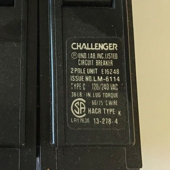 CHALLENGER C220 CIRCUIT BREAKER 2POLE 20AMP 120/240V