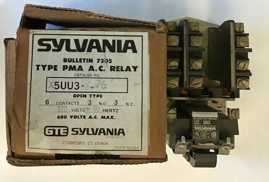 SYLVANIA 5UU3-76 PMA  A.C.RELAY 6 CONT. 120V 60HZ 3N.O./33N.C. 600VAC
