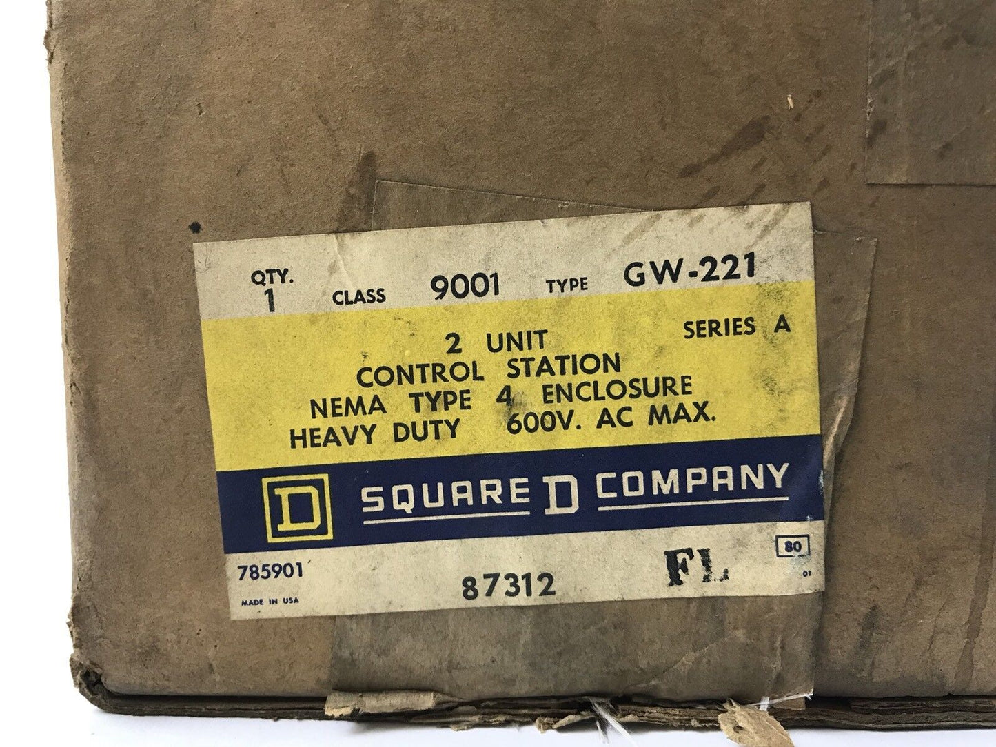 SQUARE D 9001-GW-221 SERIES A, 2 UNIT CONTROL STATION, HEAVY DUTY 600V, NEW