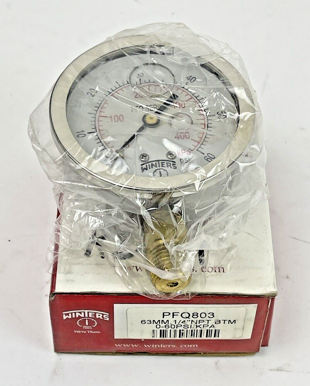 WINTERS - PFQ803- PRESSURE GAUGE - 63MM/ 2.5" DIAMETER, 1/4" NPT BTM, 0-60 PSI