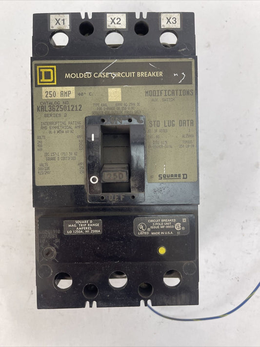 SQUARE D KAL362501212 MOLDED CASE CIRCUIT BREAKER SERIES 2 600VAC 250VDC 250A