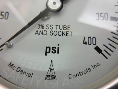 McDANIEL CODE KH 0-400 psi GAUGE 2-1/2" 1/4" NPT - LIQUID-FILLED - 316SS