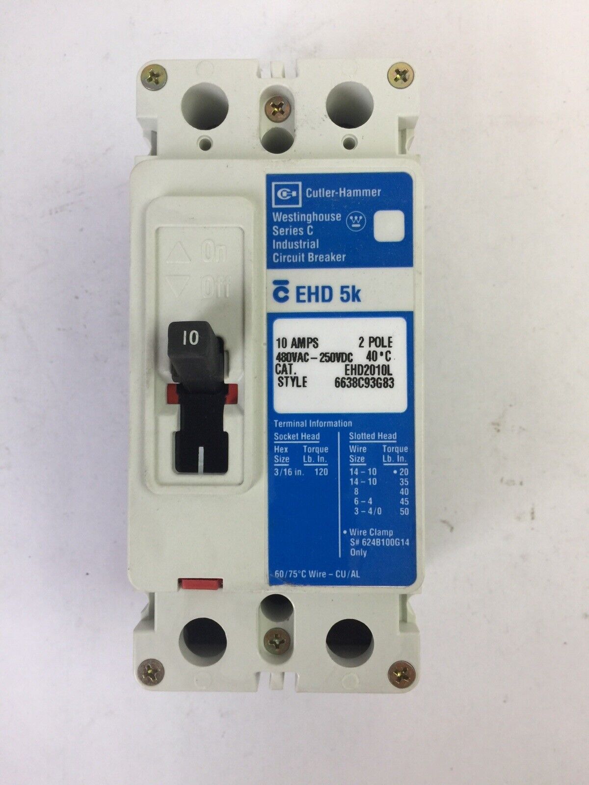 CUTLER HAMMER EHD2010L CIRCUIT BREAKER 10AMP 480VAC 250VDC 2POLE SER C