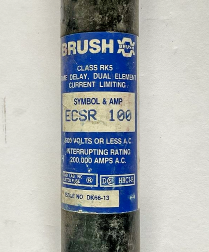 BRUSH ECSR100 FUSE 100A 600VAC 300VDC CLASS RK5***LOTOF2***