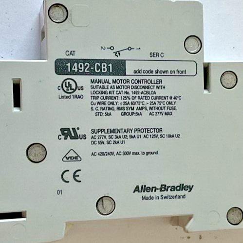 ALLEN BRADLEY 1492-CB1G100 CIRCUIT BREAKER 10A 2HP SER.C ***LOTOF4***