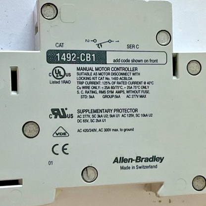 ALLEN BRADLEY 1492-CB1G100 CIRCUIT BREAKER 10A 2HP SER.C ***LOTOF4***