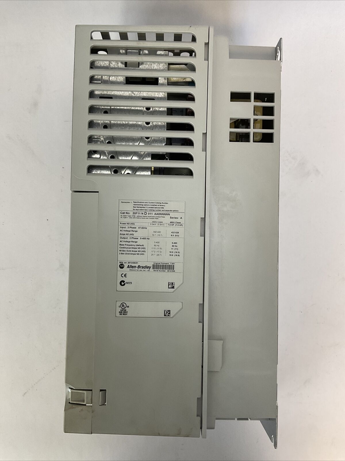 ALLEN BRADELY 20F11ND011AA0NNNNN AC DRIVE FIRMWARE 7.001 480VAC INPUT 3PH 11A